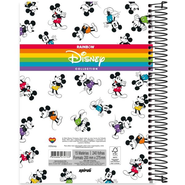 Caderno Universitário Capa Dura, 15x1, Disney Mickey Pride, 2372733, Spiral Mpr - PT 1 UN