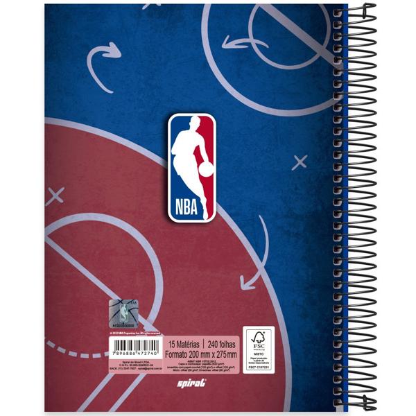 Caderno universitário capa dura, 15x1, 240 folhas, NBA, 2372740, Spiral Nba - PT 1 UN