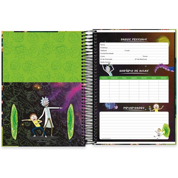 Caderno universitário capa dura, 15x1, 240 folhas, Rick & Morty, 2372818, Spiral Rem PT 1 UN