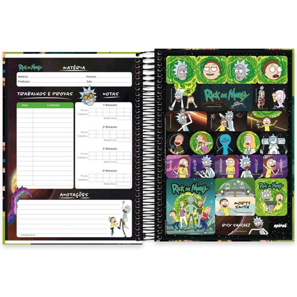 Caderno universitário capa dura, 15x1, 240 folhas, Rick & Morty, 2372818, Spiral Rem PT 1 UN