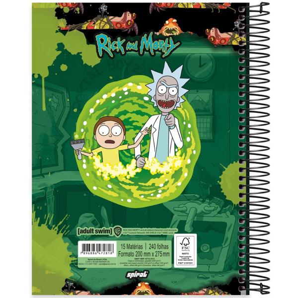 Caderno universitário capa dura, 15x1, 240 folhas, Rick & Morty, 2372818, Spiral Rem PT 1 UN