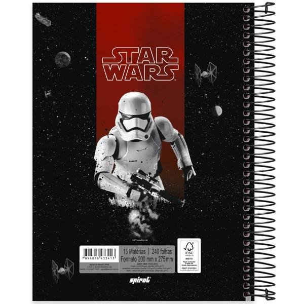 Caderno universitário capa dura, 15x1, 240 folhas, Star Wars, 2333413, Spiral Starw - PT 1 UN