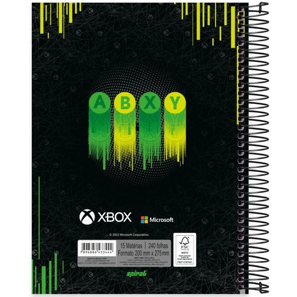 Caderno universitário capa dura, 15x1, 240 folhas, Xbox, 2333444, Spiral Xbox - PT 1 UN