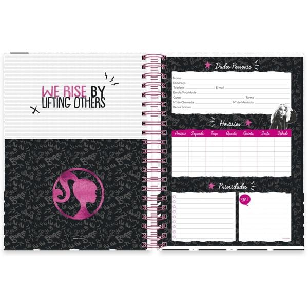 Caderno universitário capa dura, 10x1 160 folhas, Barbie Premium, 2333260, Spiral Brb - PT 1 UN