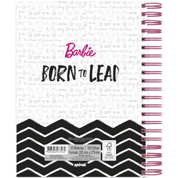 Caderno universitário capa dura, 10x1 160 folhas, Barbie Premium, 2333260, Spiral Brb - PT 1 UN