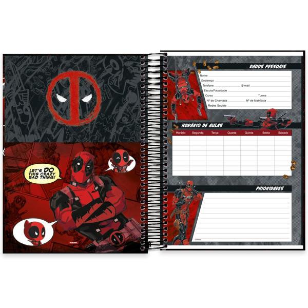 Caderno universitário capa dura, 20x1, 320 folhas, Deadpool, 2333505, Spiral Dea - PT 1 UN