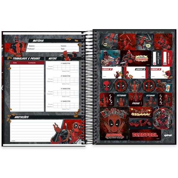 Caderno universitário capa dura, 20x1, 320 folhas, Deadpool, 2333505, Spiral Dea - PT 1 UN