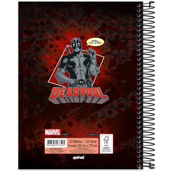 Caderno universitário capa dura, 20x1, 320 folhas, Deadpool, 2333505, Spiral Dea - PT 1 UN