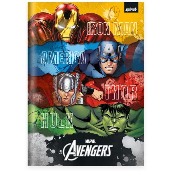 Caderno Universitário Capa Dura Brochura Costurado 80 Folhas, Avengers, 2372887, Spiral Av - PT 1 UN