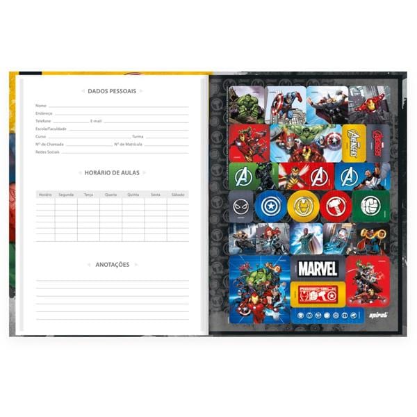 Caderno Universitário Capa Dura Brochura Costurado 80 Folhas, Avengers, 2372887, Spiral Av - PT 1 UN