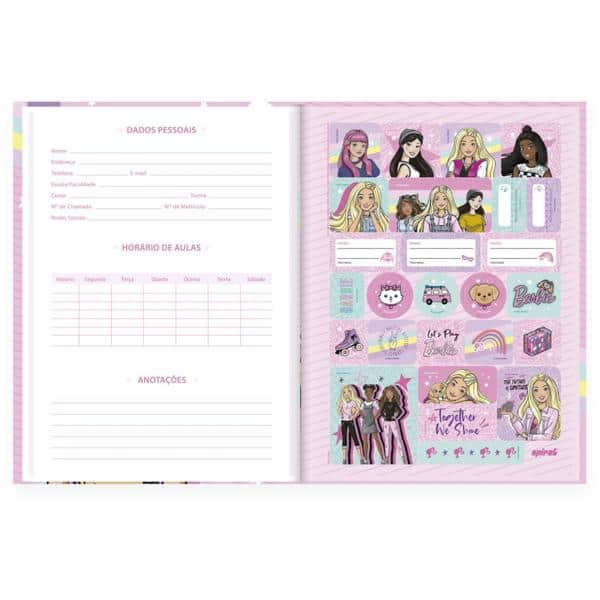 Caderno Universitário capa dura, Costurado, 80 folhas, Barbie, 2333703, Spiral Brb - PT 1 UN