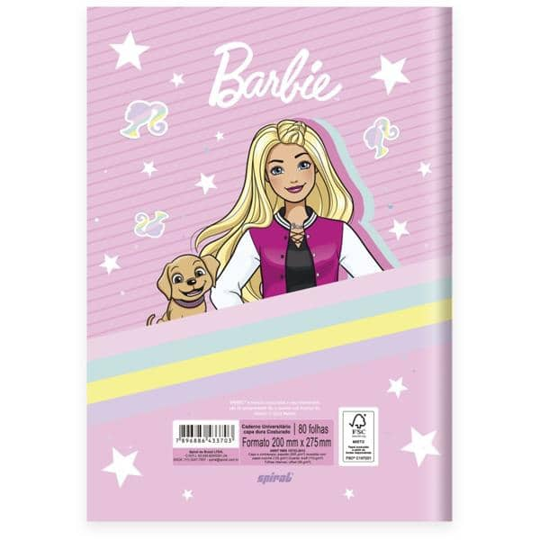 Caderno Universitário capa dura, Costurado, 80 folhas, Barbie, 2333703, Spiral Brb - PT 1 UN