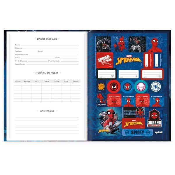 Caderno Universitário Capa Dura Brochura Costurado 80 Folhas, Homem Aranha Spiderman Marvel, 2333772, Spiral Mha - PT 1 UN