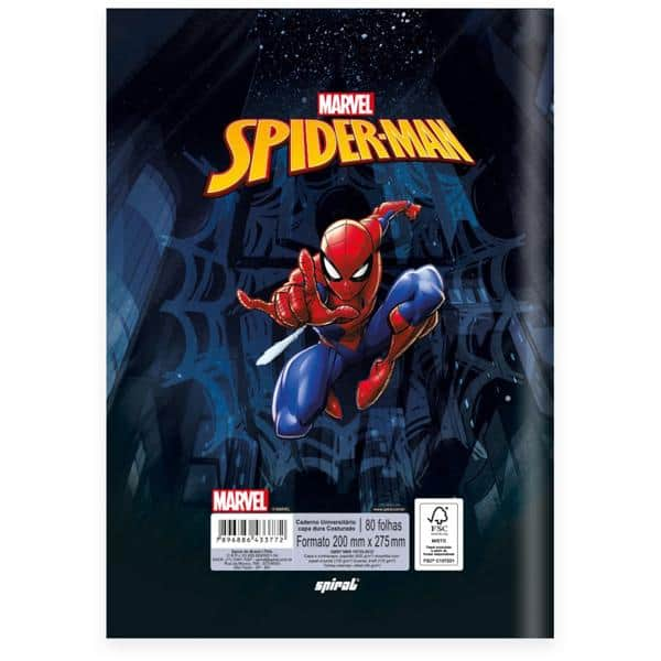 Caderno Universitário Capa Dura Brochura Costurado 80 Folhas, Homem Aranha Spiderman Marvel, 2333772, Spiral Mha - PT 1 UN