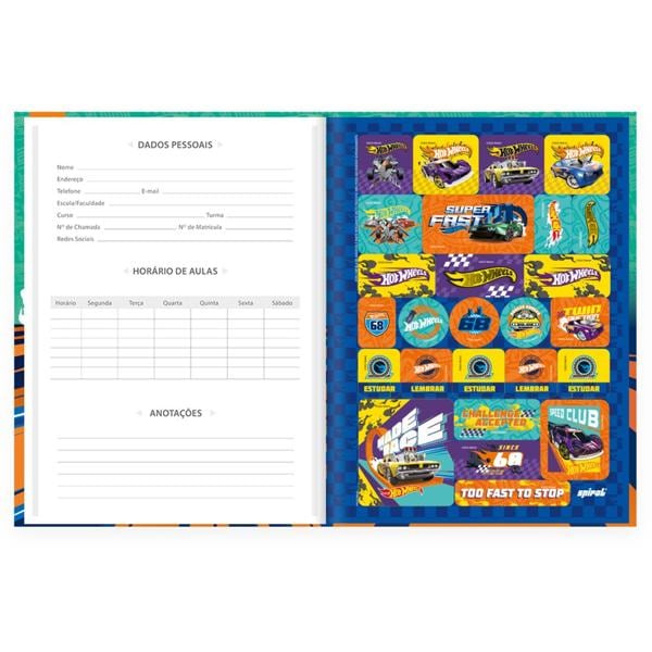 Caderno Universitário Capa Dura Brochura Costurado 80 Folhas, Hot Wheels, 2333789, Spiral Hw - PT 1 UN