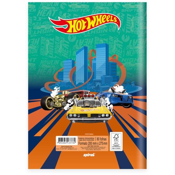 Caderno Universitário Capa Dura Brochura Costurado 80 Folhas, Hot Wheels, 2333789, Spiral Hw - PT 1 UN