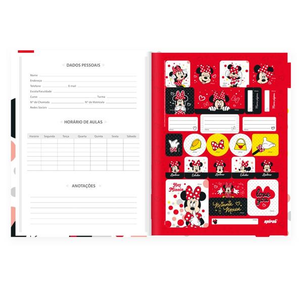 Caderno Universitário Capa Dura Brochura Costurado 1x1, 80 Folhas, Disney Minnie Clássica, 2373051, Spiral Mn - PT 1 UN