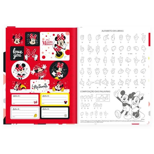 Caderno Universitário Capa Dura Brochura Costurado 1x1, 80 Folhas, Disney Minnie Clássica, 2373051, Spiral Mn - PT 1 UN