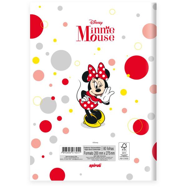 Caderno Universitário Capa Dura Brochura Costurado 1x1, 80 Folhas, Disney Minnie Clássica, 2373051, Spiral Mn - PT 1 UN