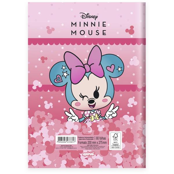 Caderno Universitário Capa Dura, Costurado, 80 Folhas, Disney Minnie Kawaii, 2333857, Spiral Mikw - PT 1 UN