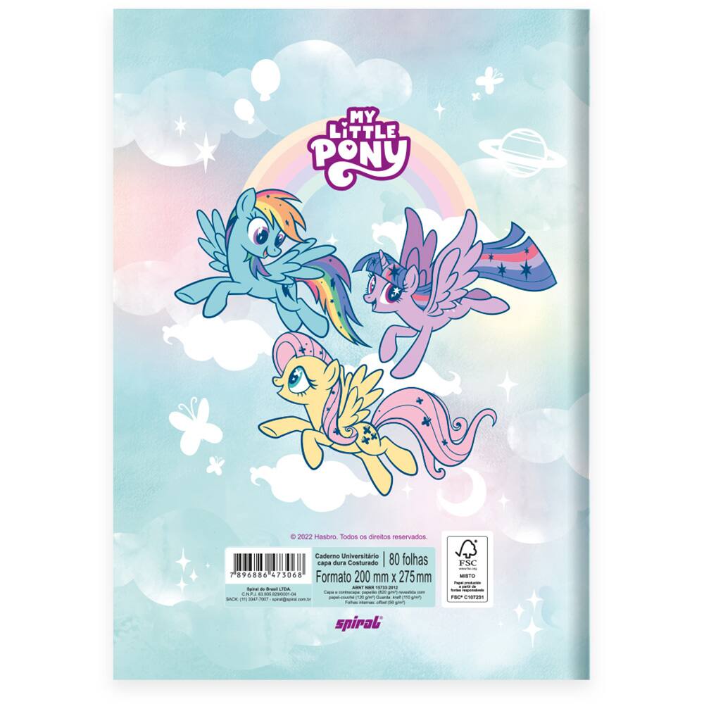 Caderno universitário capa dura, 1x1, 80 folhas, My Little Pony, 2373068,  Spiral Ltp - PT 1 UN - Escolar - Kalunga