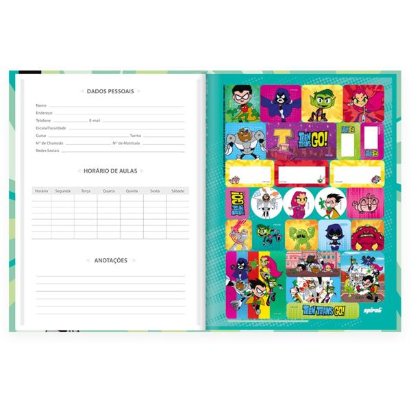 Caderno Universitário Capa Dura Brochura Costurado 80 Folhas, Titans Go, 2373167, Spiral Ttg - PT 1 UN