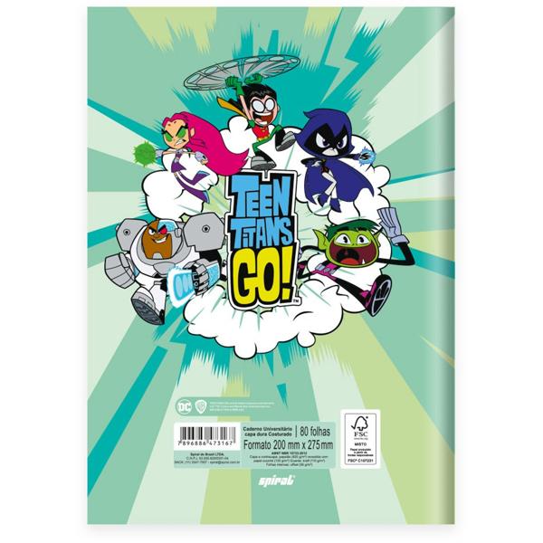 Caderno Universitário Capa Dura Brochura Costurado 80 Folhas, Titans Go, 2373167, Spiral Ttg - PT 1 UN