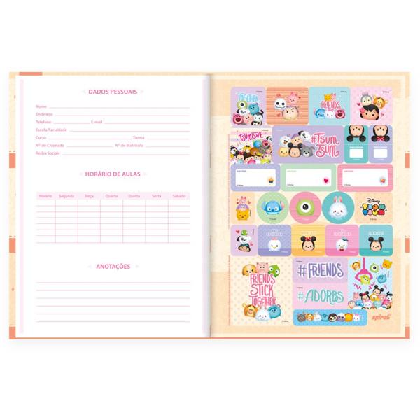 Caderno Universitário Capa Dura Brochura Costurado 80 Folhas, Tsum Tsum, 2373198, Spiral Tsum - PT 1 UN