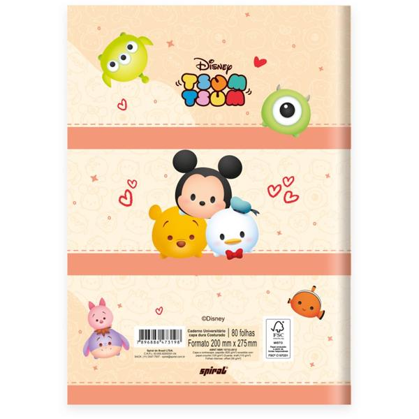 Caderno Universitário Capa Dura Brochura Costurado 80 Folhas, Tsum Tsum, 2373198, Spiral Tsum - PT 1 UN