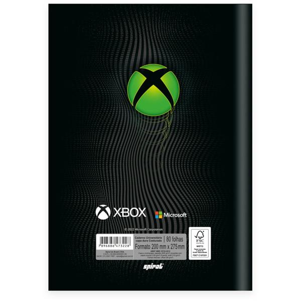 Caderno Universitário Capa Dura Brochura Costurado 80 Folhas, Xbox, 2373228, Spiral Xbox - PT 1 UN