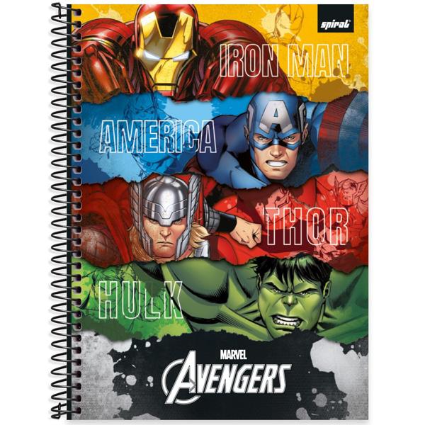 Caderno universitário capa dura, 1x1 80 folhas, Vingadores Avengers Marvel, 2370724, Spiral Av - PT 1 UN