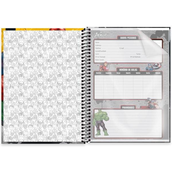 Caderno universitário capa dura, 1x1 80 folhas, Vingadores Avengers Marvel, 2370724, Spiral Av - PT 1 UN