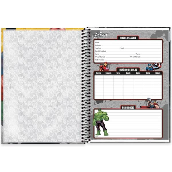 Caderno universitário capa dura, 1x1 80 folhas, Vingadores Avengers Marvel, 2370724, Spiral Av - PT 1 UN