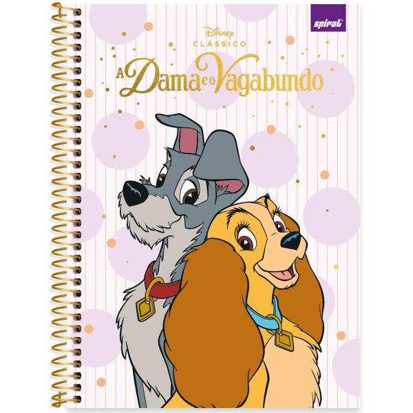 Caderno universitário capa dura, 1x1, 80 folhas, A Dana e o Vagabundo, Disney Clássicos, 2371637, Spiral Cld PT 1 UN