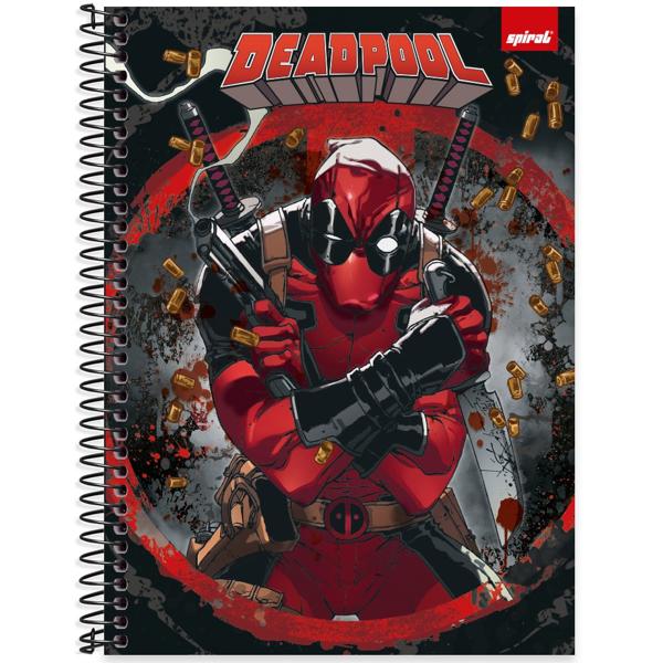 Caderno universitário capa dura, 1x1 80 folhas, Deadpool, 2351394, Spiral Dea - PT 1 UN