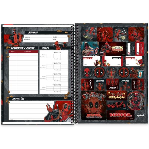 Caderno universitário capa dura, 1x1 80 folhas, Deadpool, 2351394, Spiral Dea - PT 1 UN