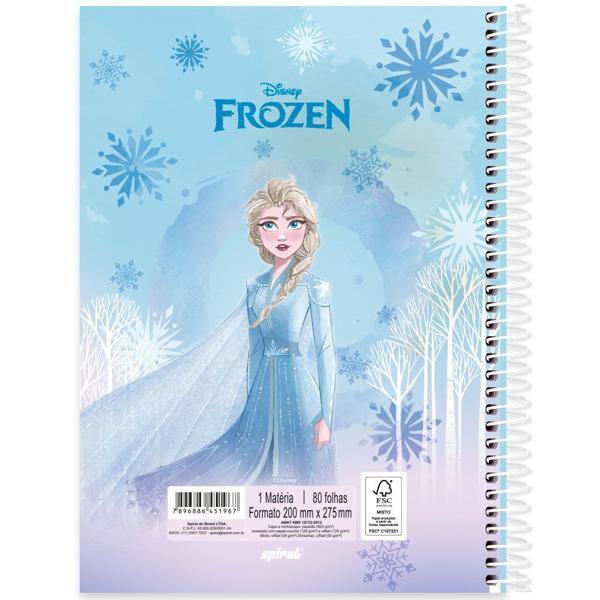 Caderno universitário capa dura, 1x1, 80 folhas, Frozen, 2351967, Spiral Frz - PT 1 UN