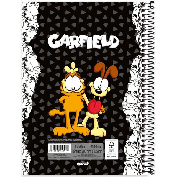 Caderno universitário capa dura, 1x1 80 folhas, Garfield, 2351974, Spiral Gar - PT 1 UN