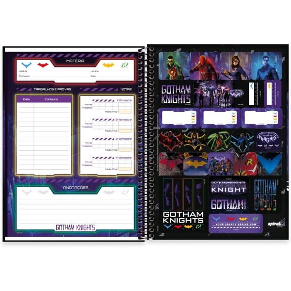 Caderno universitário capa dura, 1x1 80 folhas, Gotham Knights, 2371729, Spiral Gtk - PT 1 UN