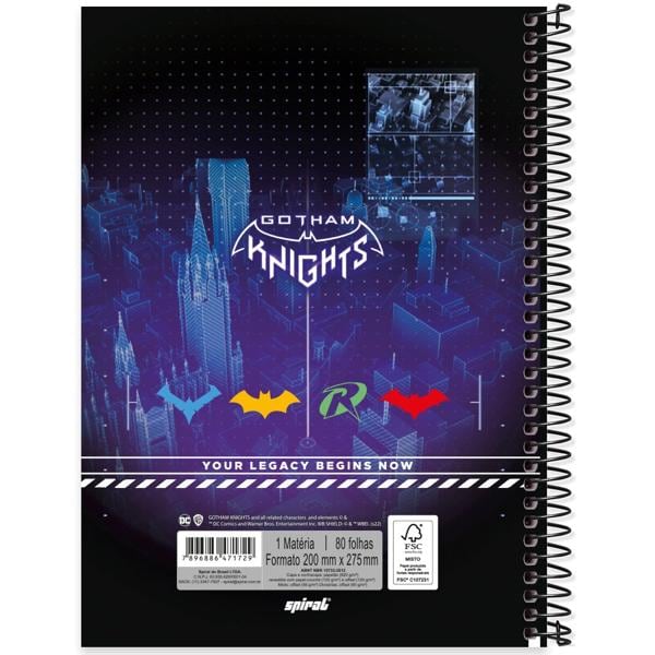 Caderno universitário capa dura, 1x1 80 folhas, Gotham Knights, 2371729, Spiral Gtk - PT 1 UN