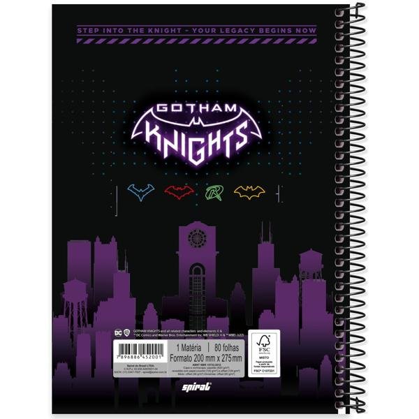 Caderno universitário capa dura, 1x1 80 folhas, Gotham Knights, 2352001, Spiral Gtk - PT 1 UN