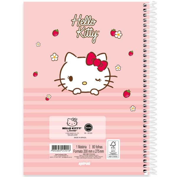 Caderno universitário capa dura, 1x1, 80 folhas, Hello Kitty, 352018, Spiral Hki - PT 1 UN