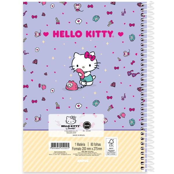 Caderno universitário capa dura, 1x1, 80 folhas, Hello Kitty, 2352025, Spiral Hki - PT 1 UN