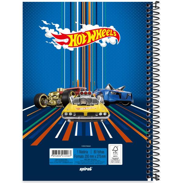 Caderno universitário capa dura, 1x1 80 folhas, Hot Wheels, 2352063, Spiral Hw - PT 1 UN