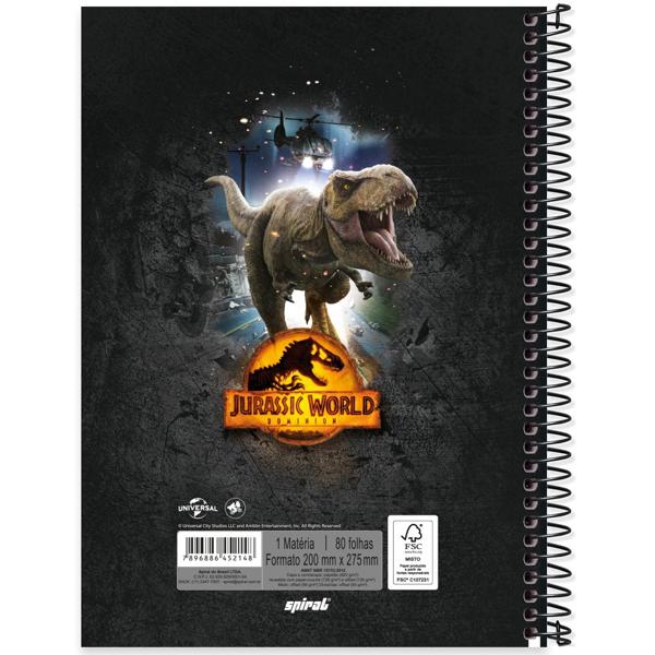 Caderno universitário capa dura, 1x1 80 folhas, Jurassic World, 2352148, Spiral Jw - PT 1 UN