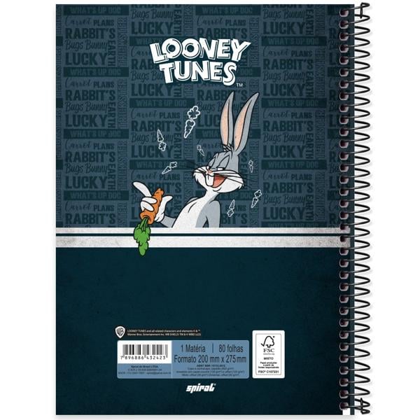 Caderno universitário capa dura, 1x1 80 folhas, Looney Tunes, 2332423, Spiral Lt - PT 1 UN