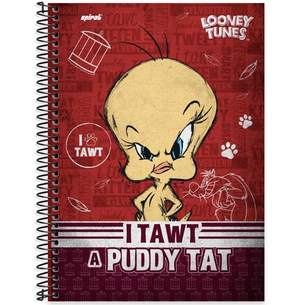 Caderno universitário capa dura, 1x1 80 folhas, Looney Tunes, 2332430, Spiral Lt - PT 1 UN