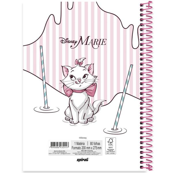 Caderno Universitário Capa Dura, 1x1, 80 Folhas, Disney Marie, 2332447, Spiral Mar - PT 1 UN