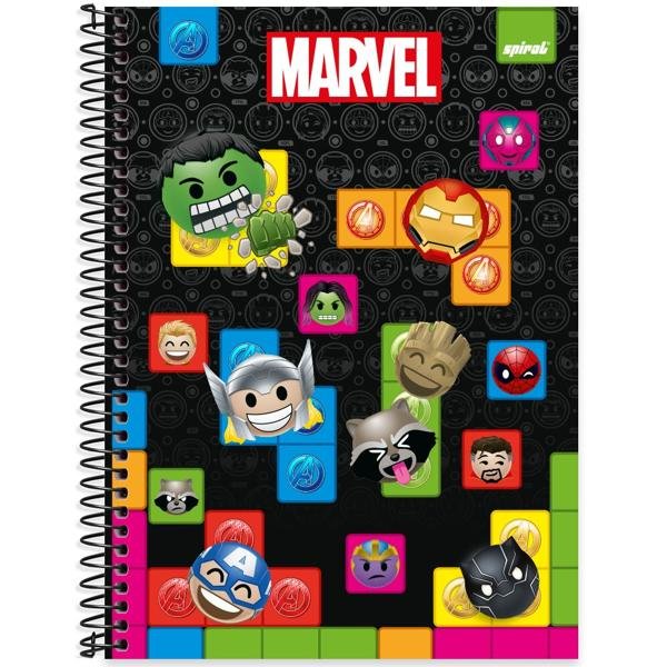 Caderno universitário capa dura, 1x1 80 folhas, Marvel Emoji, 2371859, Spiral Mve - PT 1 UN