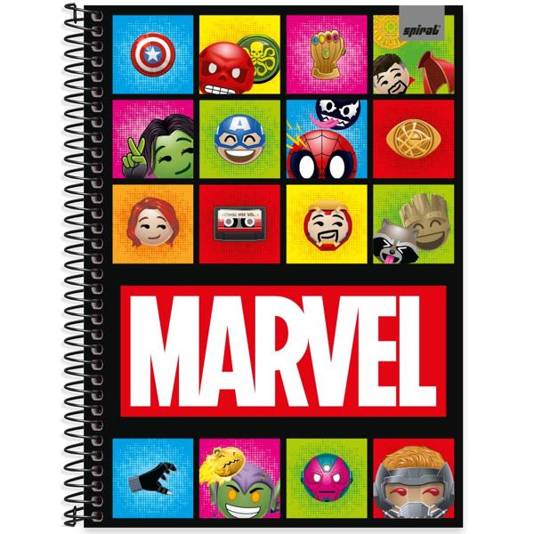 Caderno universitário capa dura, 1x1 80 folhas, Marvel Emoji, 2371866, Spiral Mve - PT 1 UN